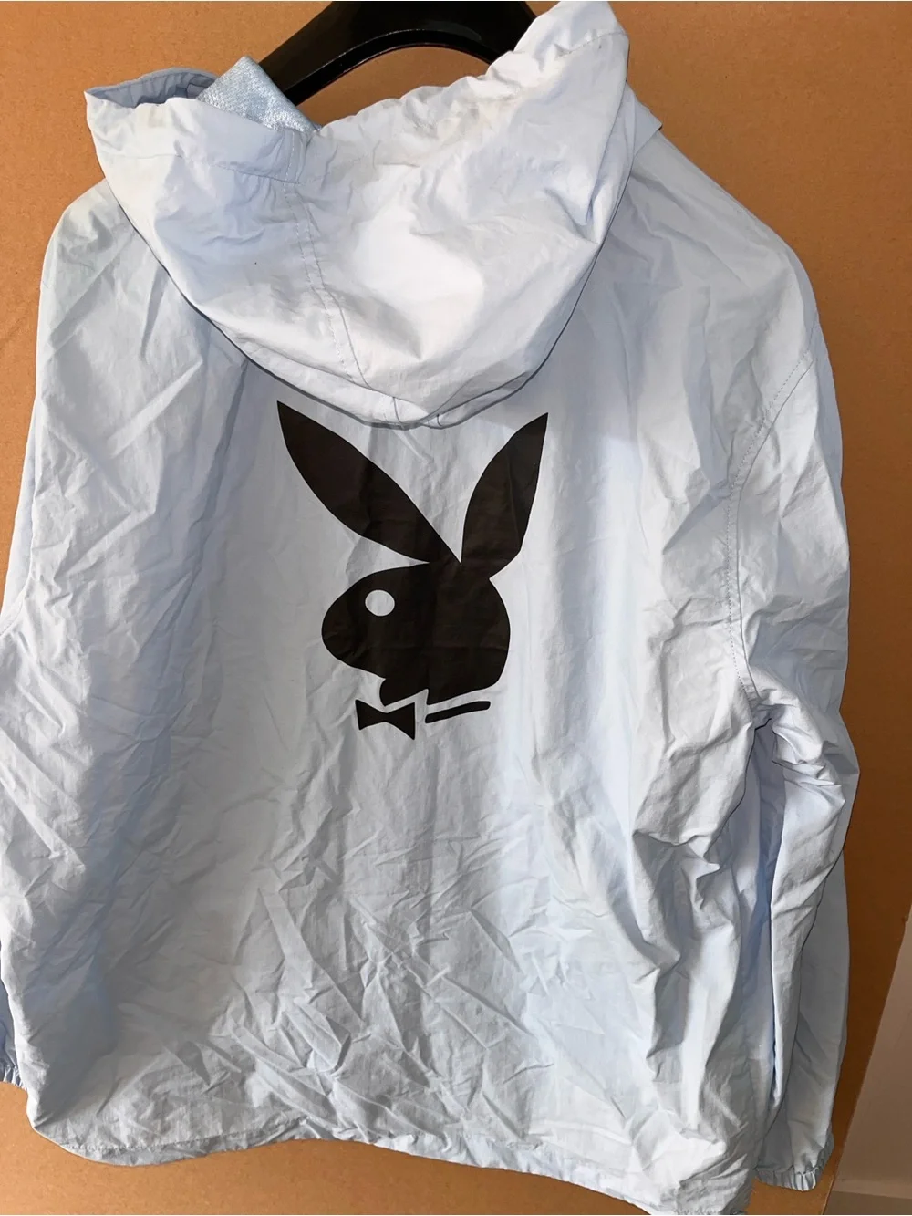 NWT PacSun Playboy 1/4 Zip Windbreaker Hoodie Sz Large Blue Nylon New $$